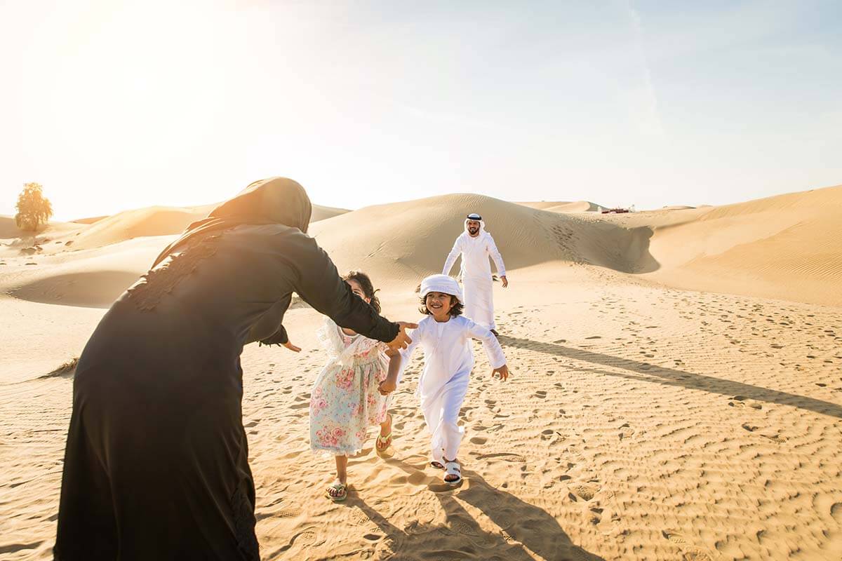 Arabian family in the desert